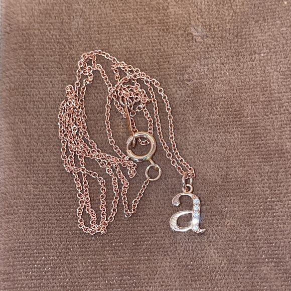 Solid Stamped 14K Rose Gold Natural Diamond Initial Letter a Pendant Necklace - Picture 5 of 12